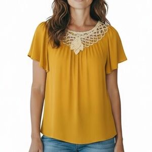 3.1 Phillip Lim Womans Mustard Yellow 100% Silk Top Flutter Sleeves Size 6